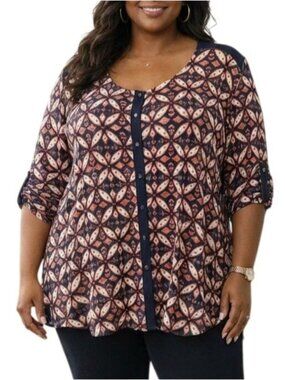 Cato Size XL Top Mini Spike Stud Button Front Geometric Design